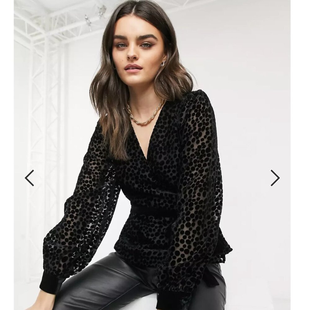 & Other Stories Velvet Wrap Dot Blouse Black Size 8